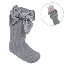 S360-G: Grey Knee Length Socks w/Velvet Bow (0-24 Months)